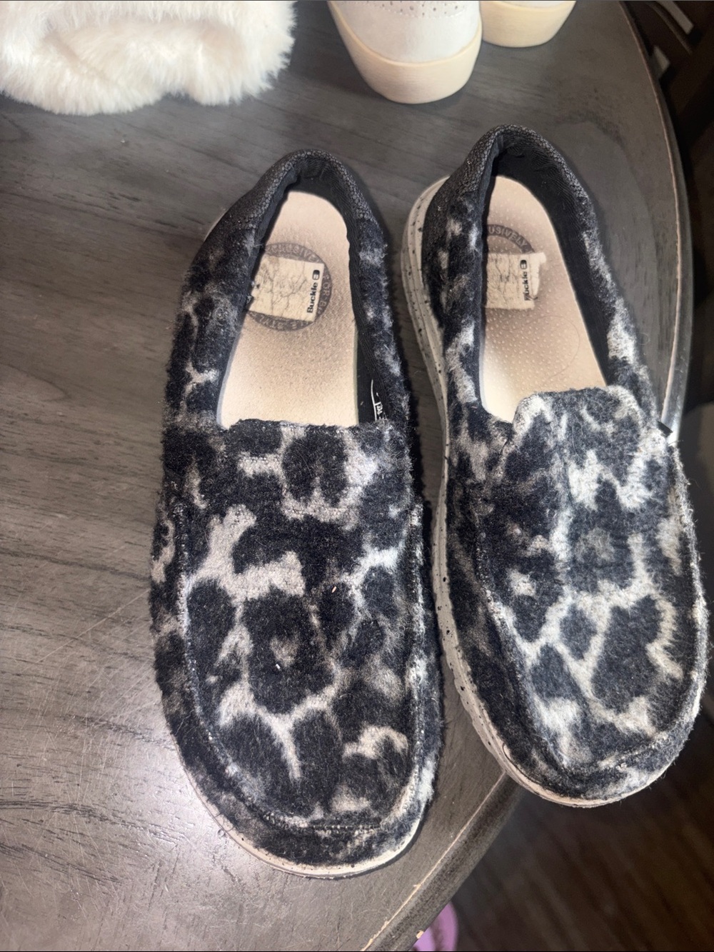 Hey Dude Women's Black and White Leopard Slip-On Slippers